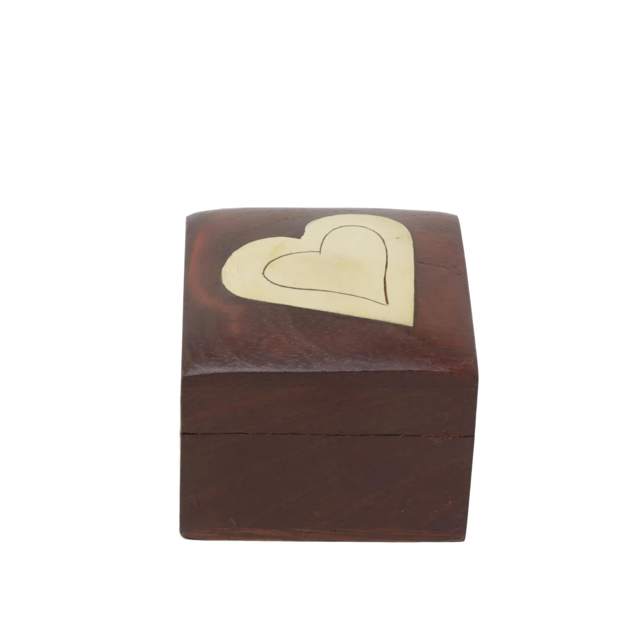 Shalinindia Handmade Heart Shaped Wooden Jewelry Box-2X2X1.5 Inch-Perfect For Rings-Artisan Crafted Natural Wood And Brass