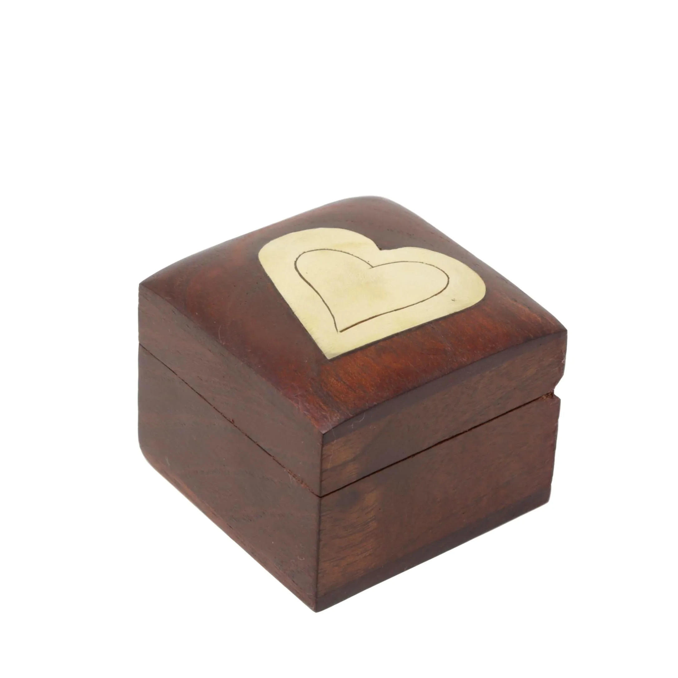 Shalinindia Handmade Heart Shaped Wooden Jewelry Box-2X2X1.5 Inch-Perfect For Rings-Artisan Crafted Natural Wood And Brass