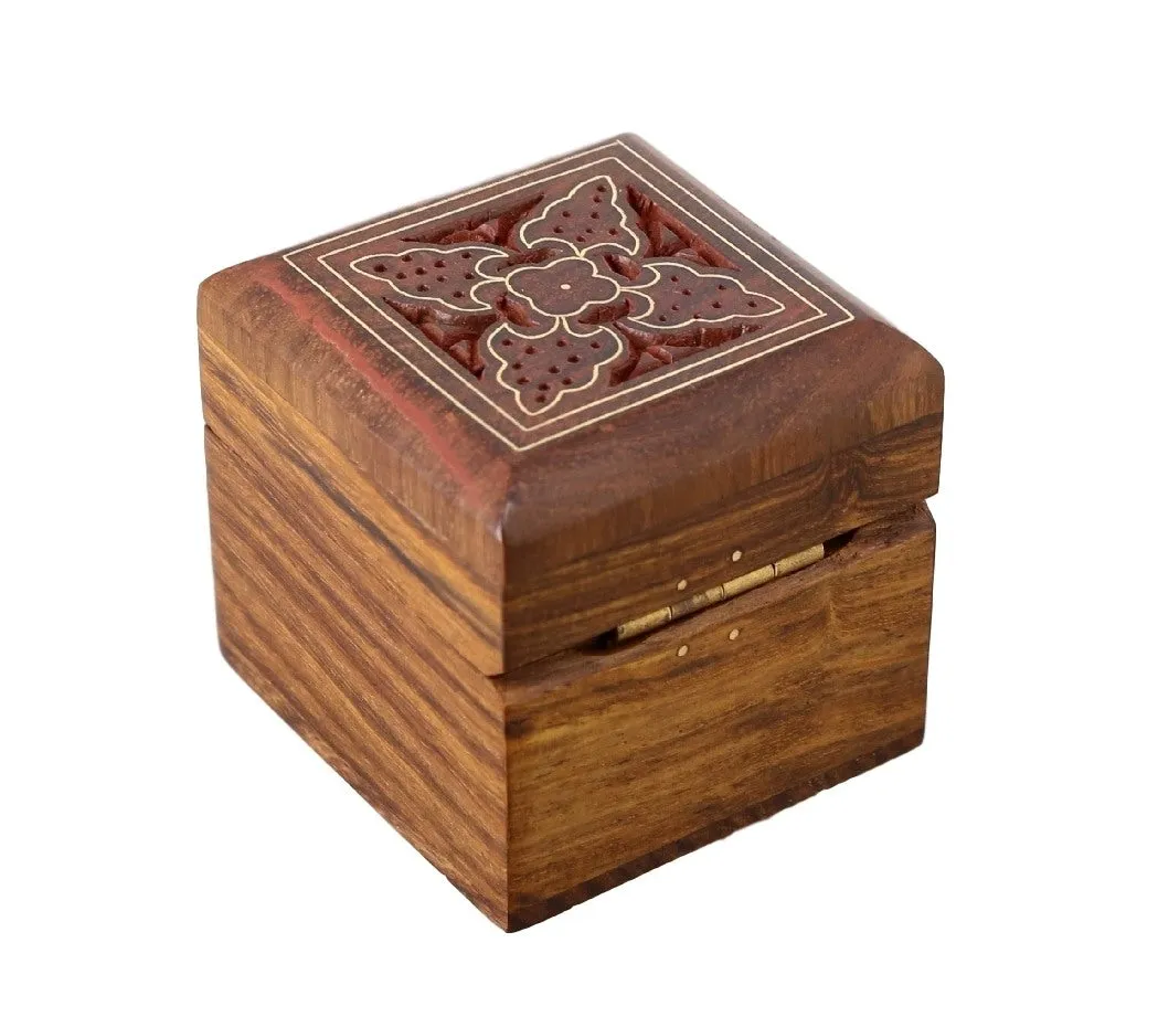 ShalinIndia Wooden Box for Jewelry Handmade Indian - Perfect for Rings,2X2X2 Inch,wc_ring_box_7