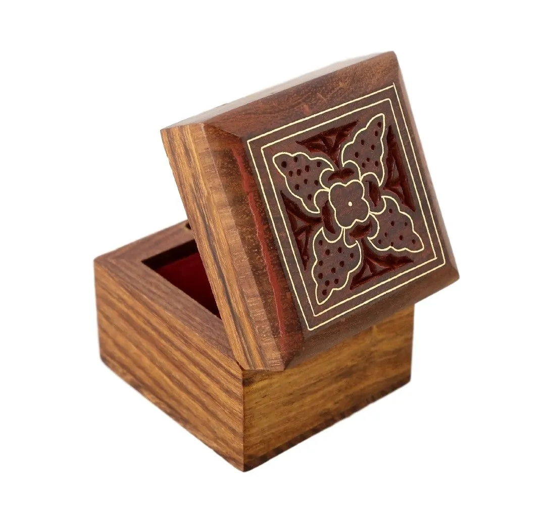 ShalinIndia Wooden Box for Jewelry Handmade Indian - Perfect for Rings,2X2X2 Inch,wc_ring_box_7