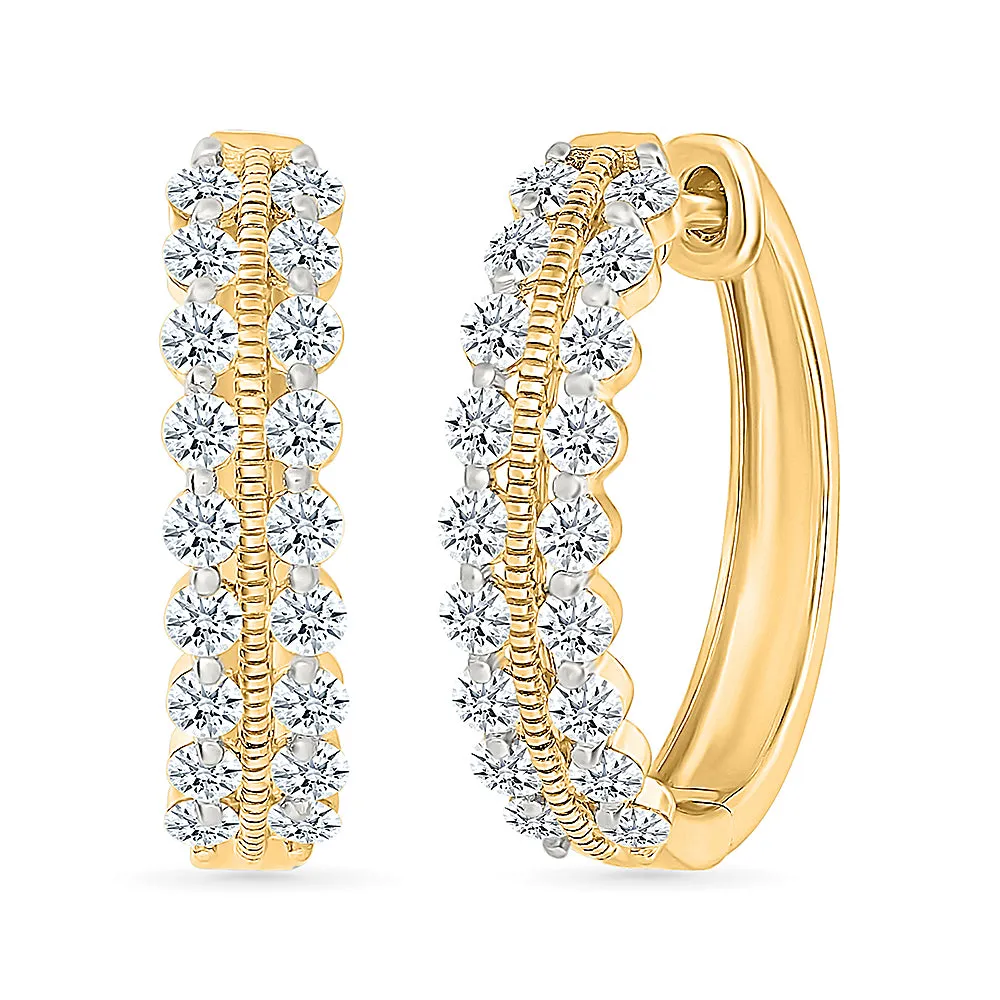 Shinning Diva Gold & Diamonds Hoops Earrings