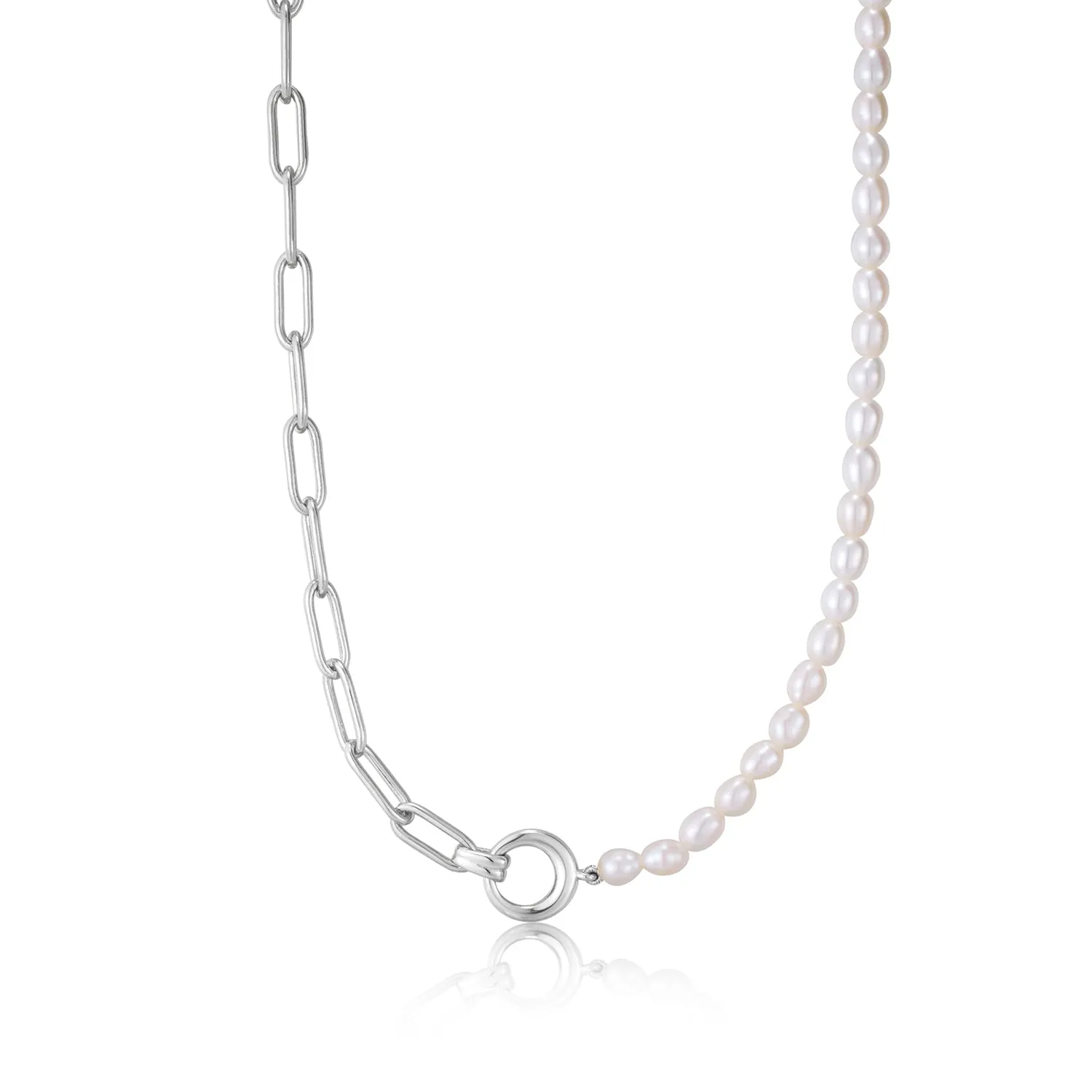 Silver Pearl Chunky Link Chain Necklace