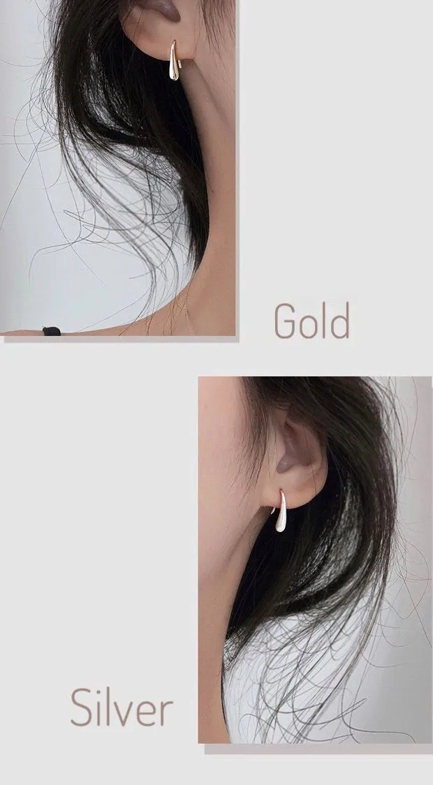 Silver Teardrop Earrings, Water Drop Hoop Earrings, Heavy Gold Plated over Sterling Silver, 18K, Simple Hoops, Minimalism