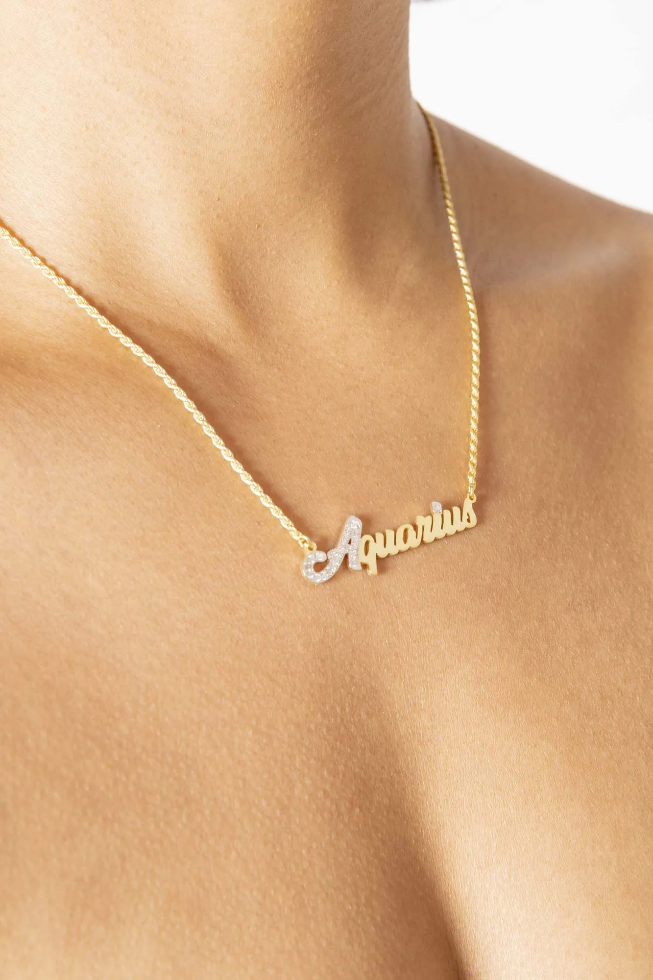 Simone I. Smith Zodiac Nameplate Necklaces - Aquarius