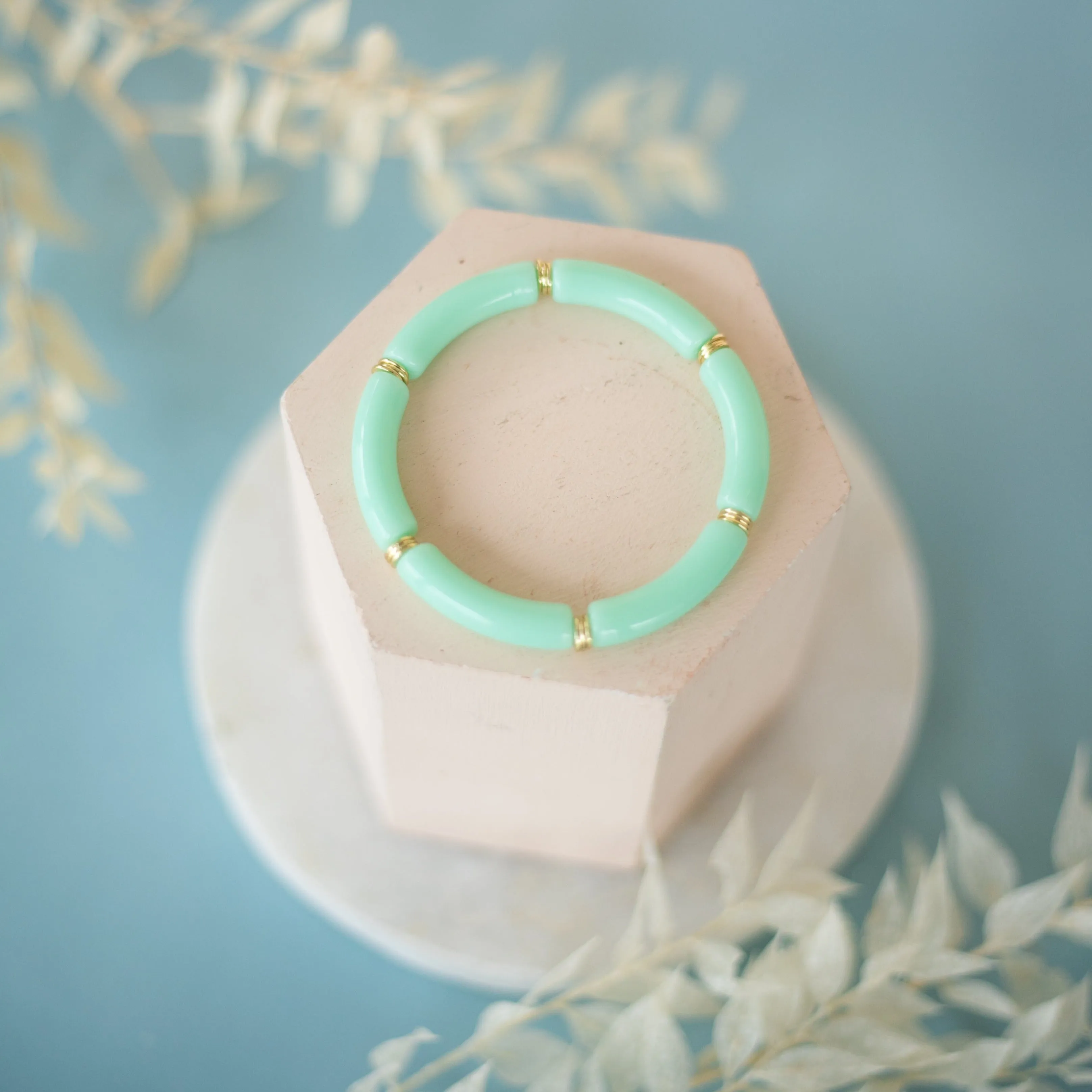 Skinny Acrylic Bamboo Bracelet: Mint