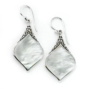 SS "Ornate" Design Mother Of Pearl Drop Earrings