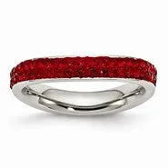 Stainless Steel 4mm Polished Red Crystal Ring