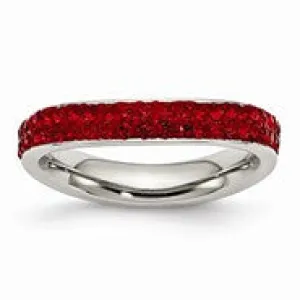 Stainless Steel 4mm Polished Red Crystal Ring