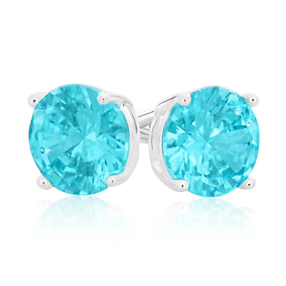 Sterling Silver Cubic Zirconia Light Aqua Stud Earrings