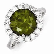 Sterling Silver Green & Clear CZ Ring