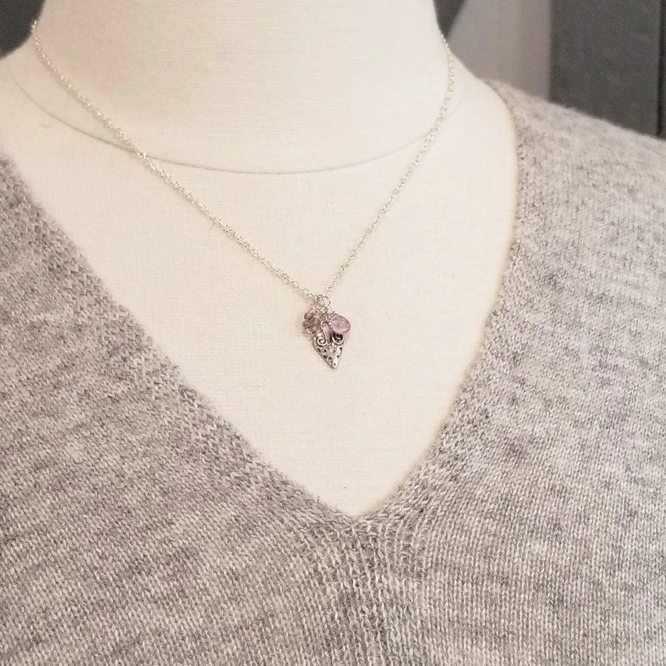 Sterling Silver Heart & Stone Charm Necklace