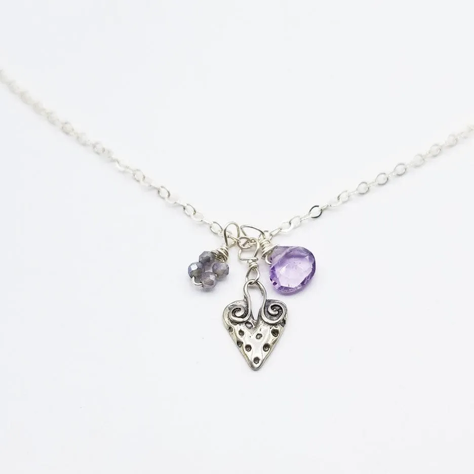 Sterling Silver Heart & Stone Charm Necklace