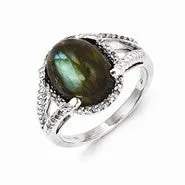 Sterling Silver Labradorite and Diamond Ring