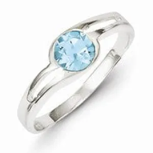 Sterling Silver Light Blue Round Bezel CZ Ring