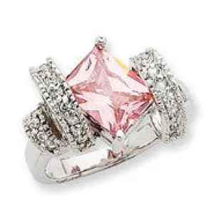 Sterling Silver Pink & Clear CZ Ring