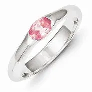 Sterling Silver Pink Oval CZ Half Bezel Ring