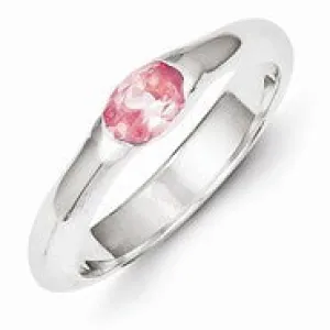 Sterling Silver Pink Oval CZ Half Bezel Ring