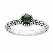 Sterling Silver Polished Created Emerald Ring