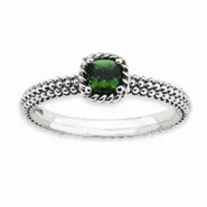 Sterling Silver Polished Created Emerald Ring