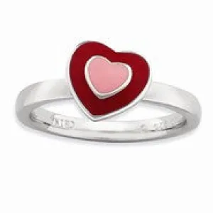 Sterling Silver Polished Enameled Hearts Ring