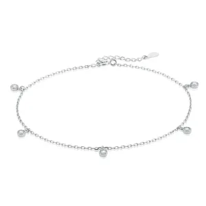 Sterling Silver Round 22-25cm Cubic Zirconia Anklet