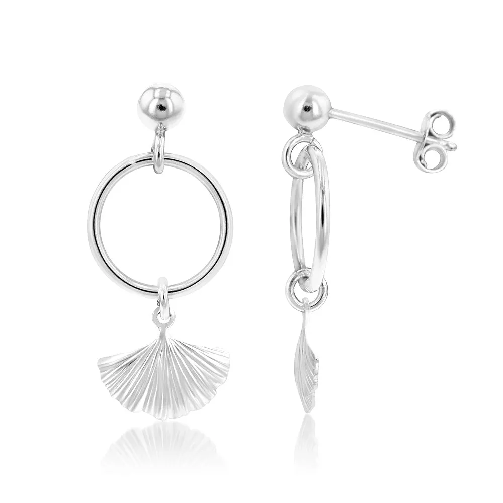 Sterling Silver Shell On Hoop Drop Earrings