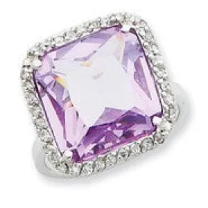 Sterling Silver Square Clear & Purple CZ Ring