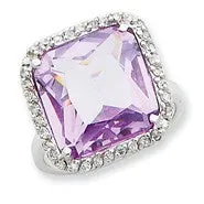 Sterling Silver Square Clear & Purple CZ Ring