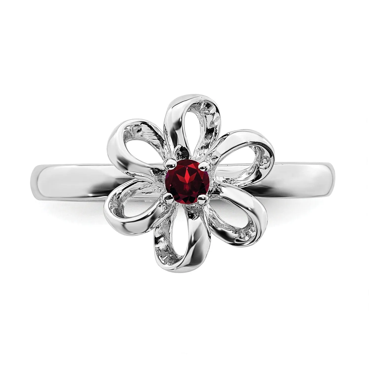 Sterling Silver Stackable Expressions Polished Garnet Flower Ring