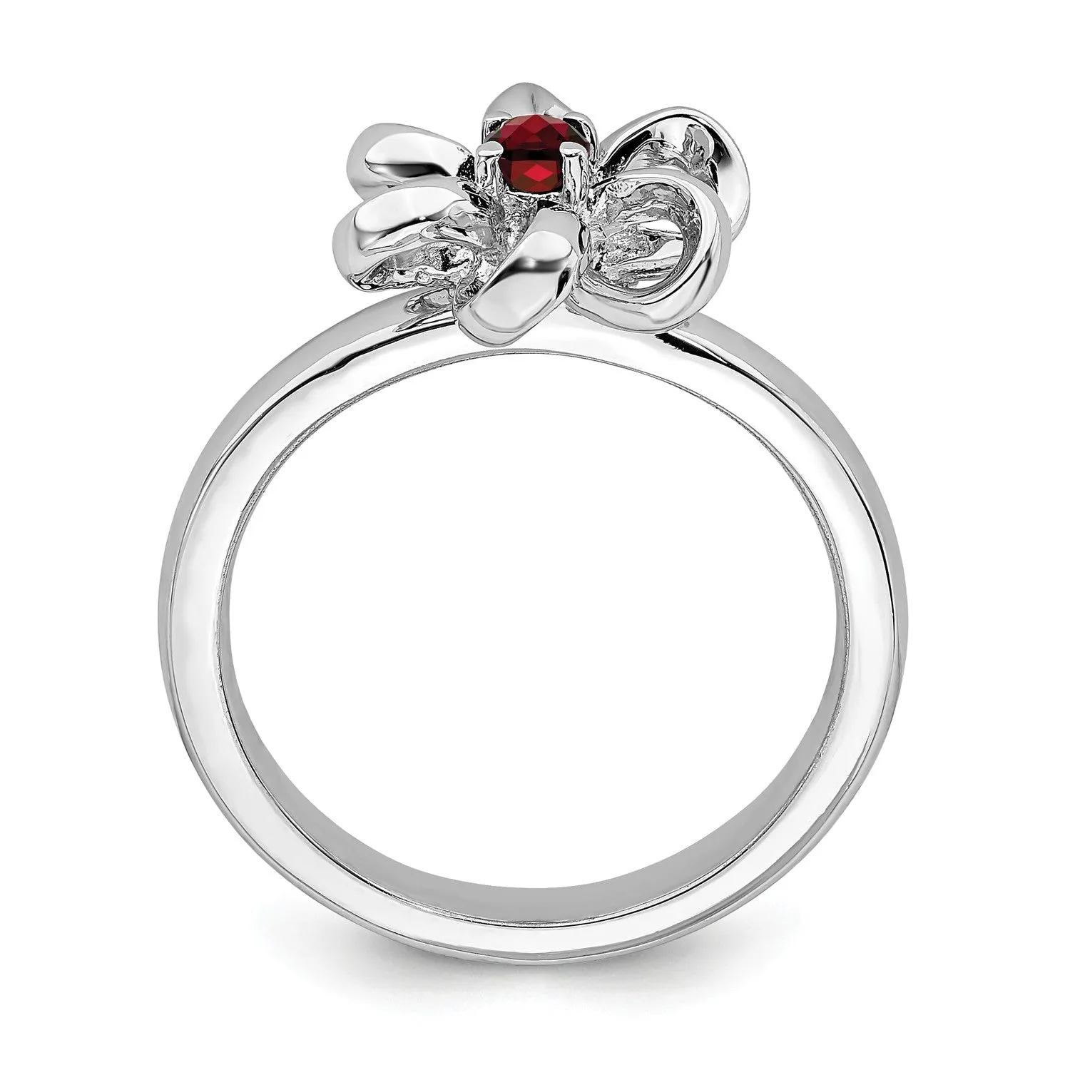 Sterling Silver Stackable Expressions Polished Garnet Flower Ring