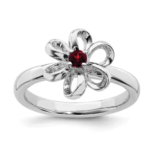 Sterling Silver Stackable Expressions Polished Garnet Flower Ring