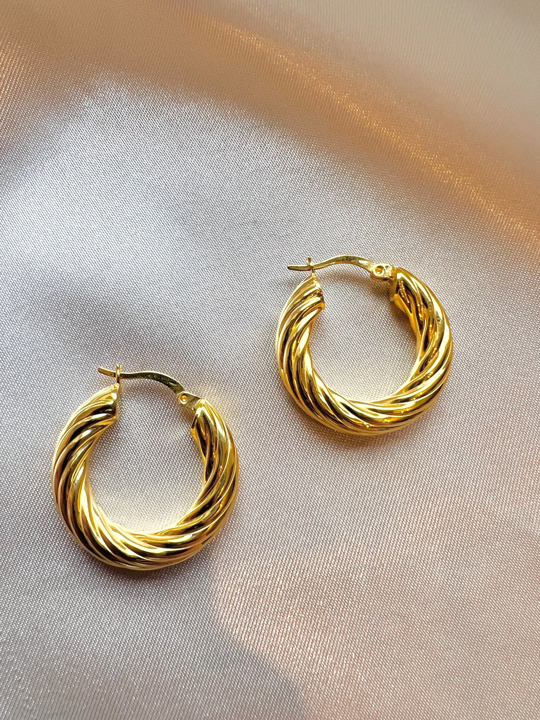 Sterling Silver Twist Hoops in Gold Thick Hoops Croissant Earrings Twisted Hoops Chunky Hoops in Gold Rope Hoop Earrings Simple Gold Hoops