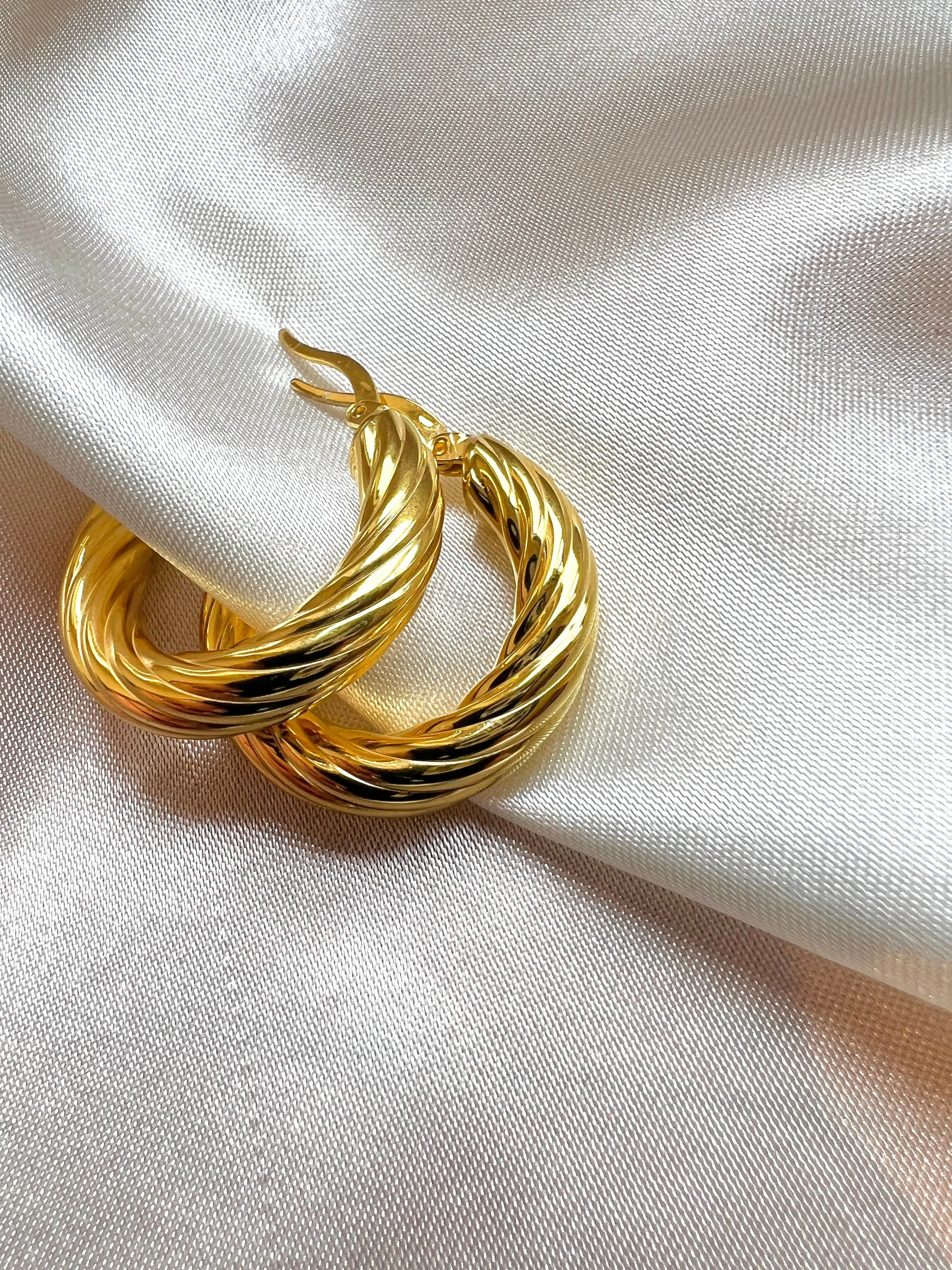 Sterling Silver Twist Hoops in Gold Thick Hoops Croissant Earrings Twisted Hoops Chunky Hoops in Gold Rope Hoop Earrings Simple Gold Hoops