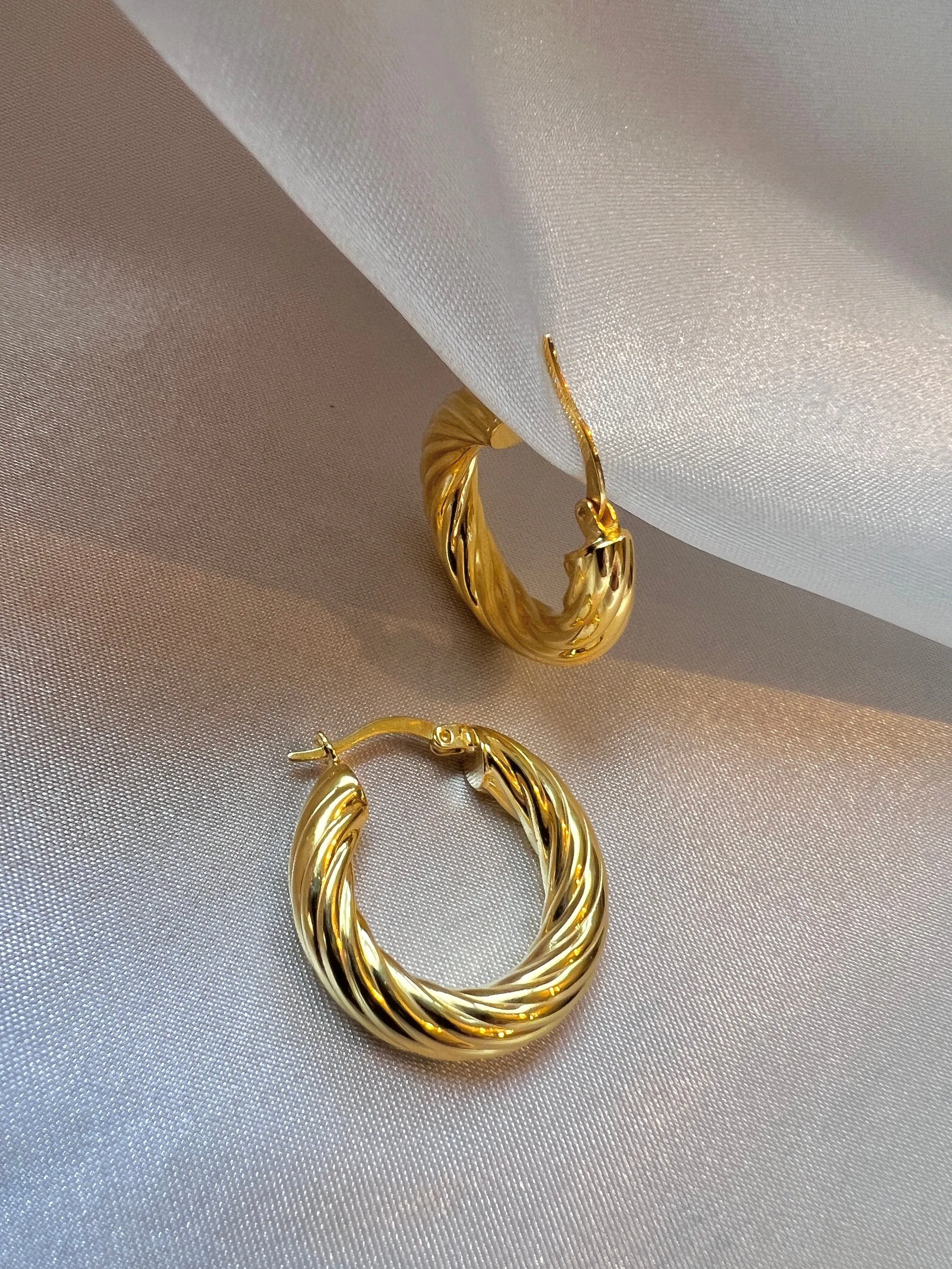 Sterling Silver Twist Hoops in Gold Thick Hoops Croissant Earrings Twisted Hoops Chunky Hoops in Gold Rope Hoop Earrings Simple Gold Hoops