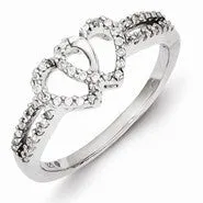 Sterling Silver w/Rhodium Plated Diamond Double Heart Ring