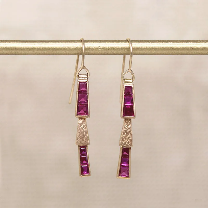 Sultry Gold & Ruby Retro Drop Earrings