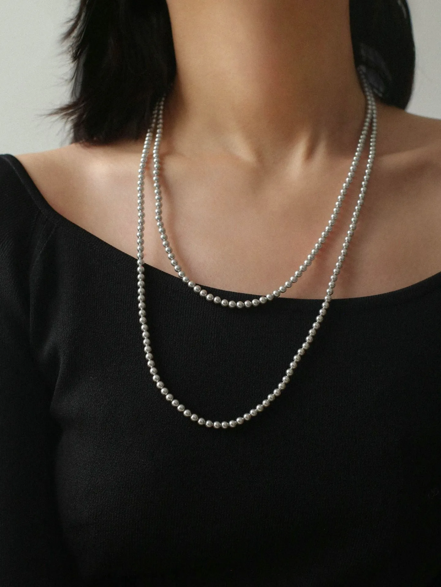 Swarovski Grey 4mm Pearl Long Necklace