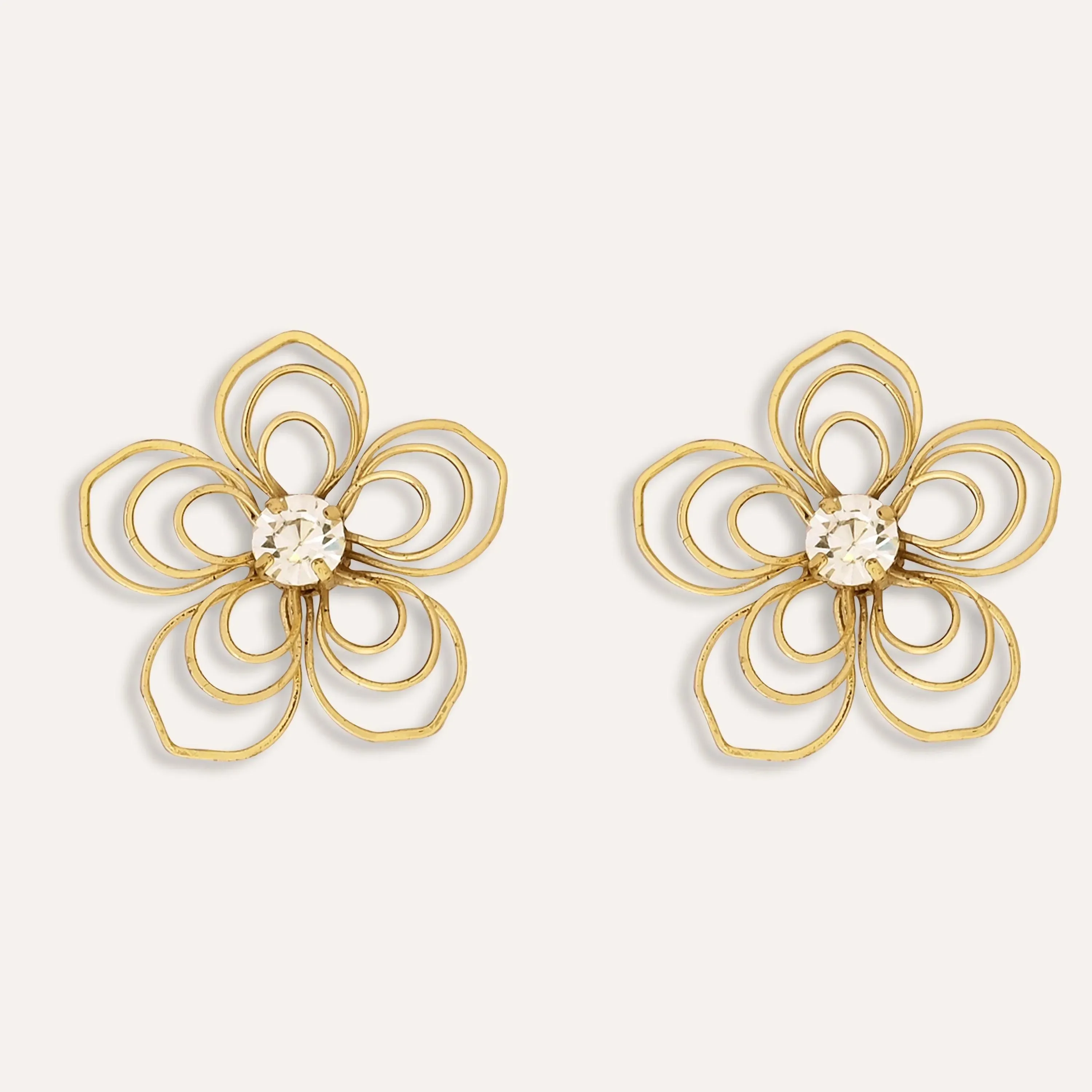 TFC Flower Power Statement Gold Plated Stud Earrings