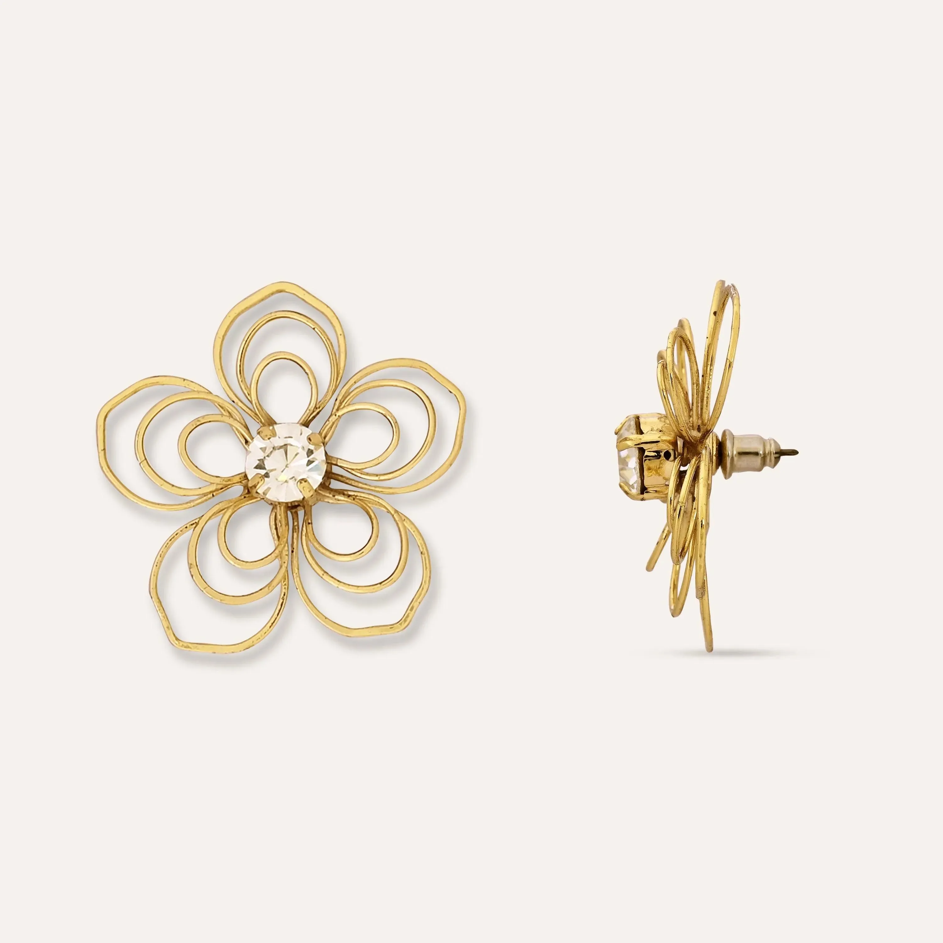 TFC Flower Power Statement Gold Plated Stud Earrings