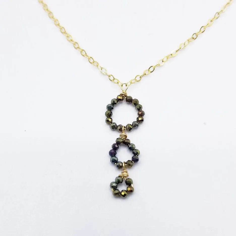 Three Pyrite Circles Drop Necklace