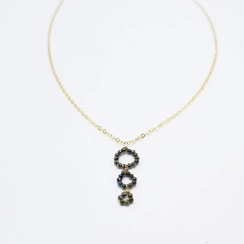 Three Pyrite Circles Drop Necklace