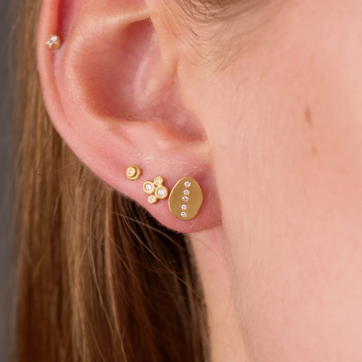 Tiny Disk Stud Earrings with Diamonds