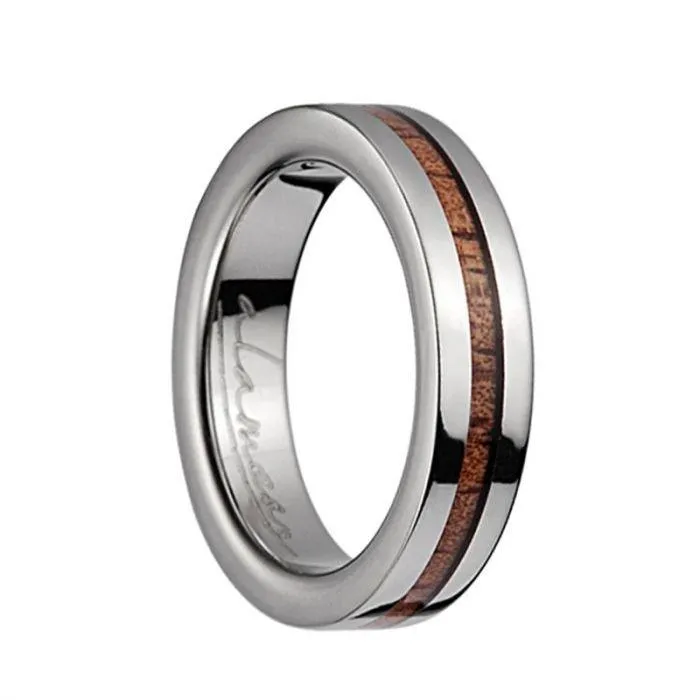 Titanium Polished Wedding Ring With Pink Ivory Inlay - 4mm - 10mm