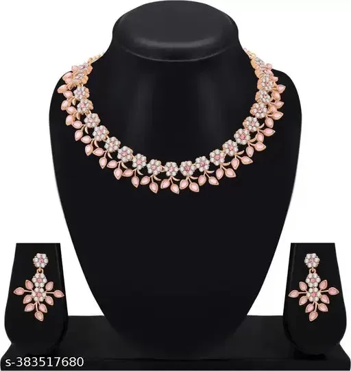 Twinkling Graceful Jewellery Sets - Rose Gold Plated Necklace &amp; Earrings