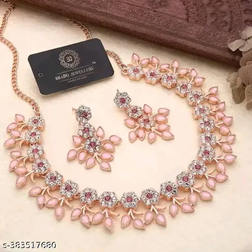 Twinkling Graceful Jewellery Sets - Rose Gold Plated Necklace &amp; Earrings