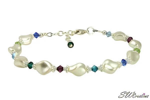 Twist White Pearl Generation Birthstone Crystal Beaded Bracelet