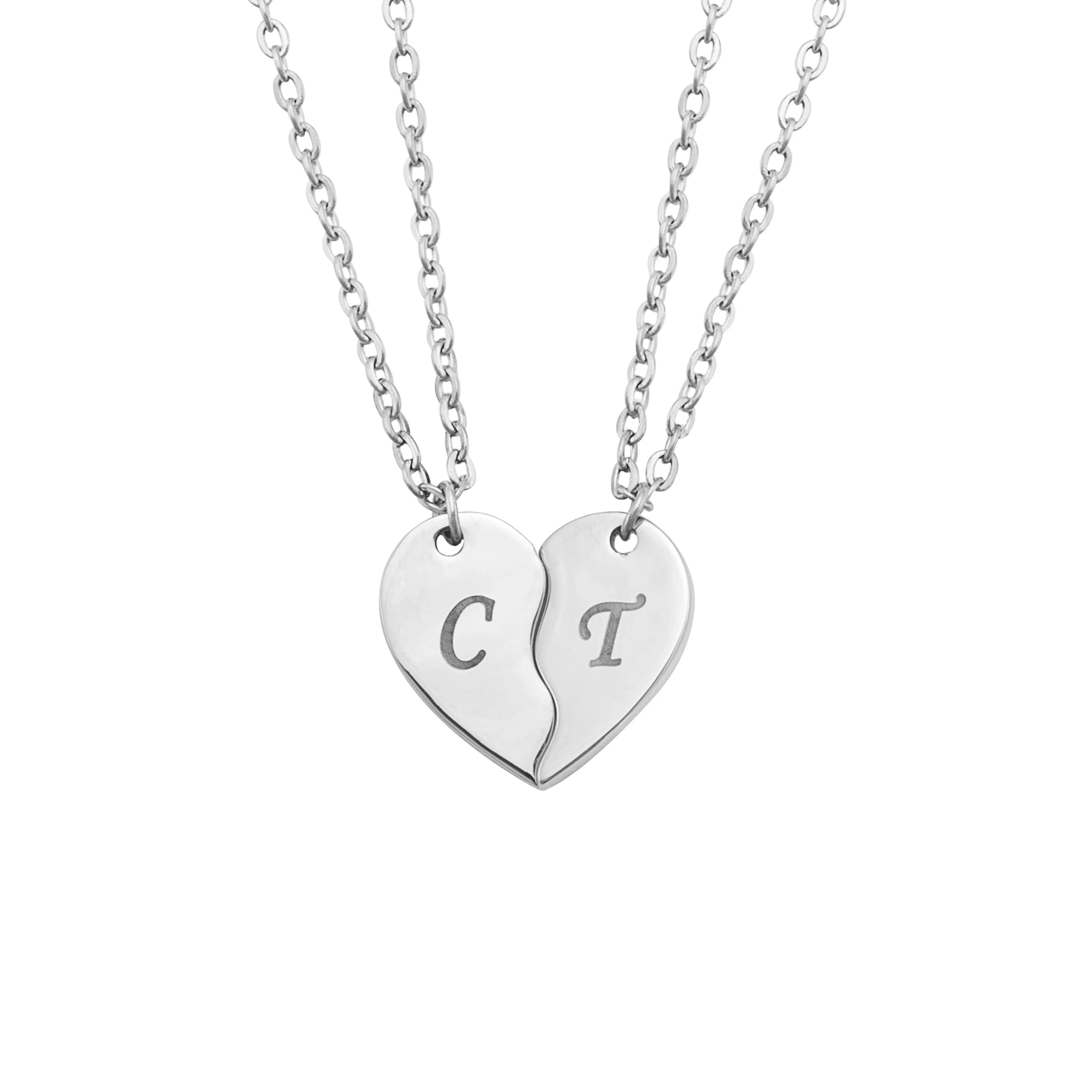 Two-Piece Heart-Shaped Initial Pendant Necklace