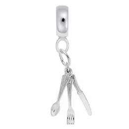 Utensils Charm Dangle Bead In Sterling Silver