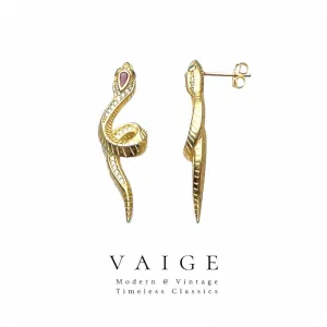 VAIGE Serpent-Inspired Curved Gold Drop Earrings in Radiant 925 Sterling Silver