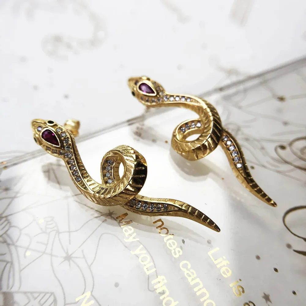 VAIGE Serpent-Inspired Curved Gold Drop Earrings in Radiant 925 Sterling Silver